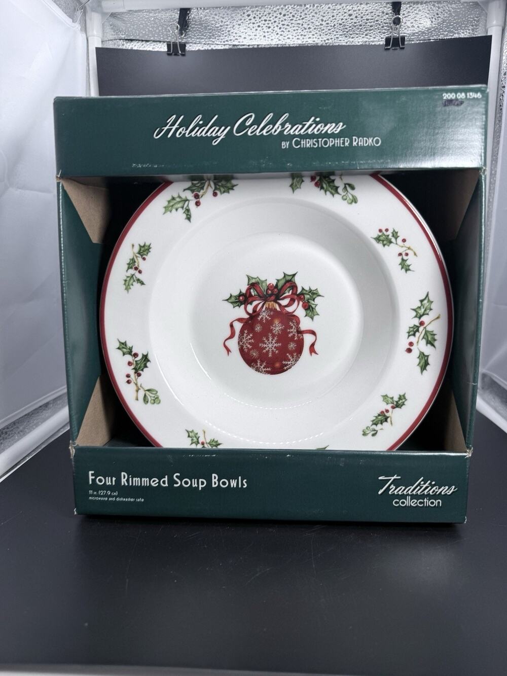 4 Christopher Radko Traditions Holiday Celebrations Ornament Soup Bowls 9”